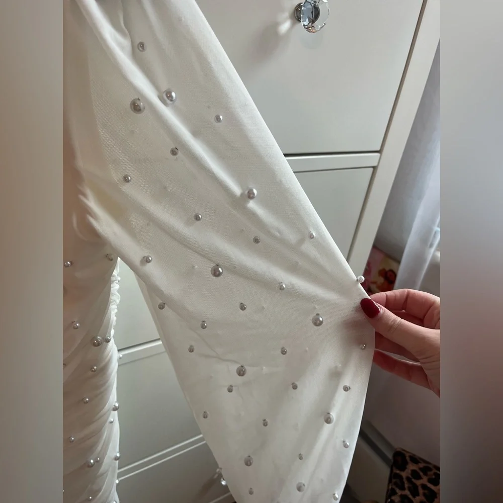 Lulus White Long Sleeve Pearl Dress - Picture 5 of 6
